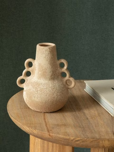 Vaso da tavolo Atacama Kenay Home in ceramica marrone e grigio, stile vintage, forma rotonda, H: 17 cm, L: 17 cm, P: 19 cm