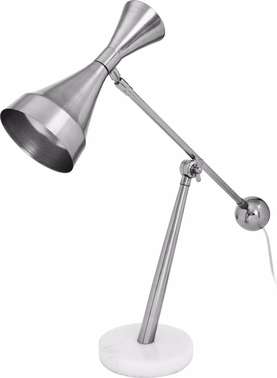 Lampada da tavolo Padiro, 50 x 23 x 65 cm, color argento, in alluminio, con paralume dallo stile scultoreo