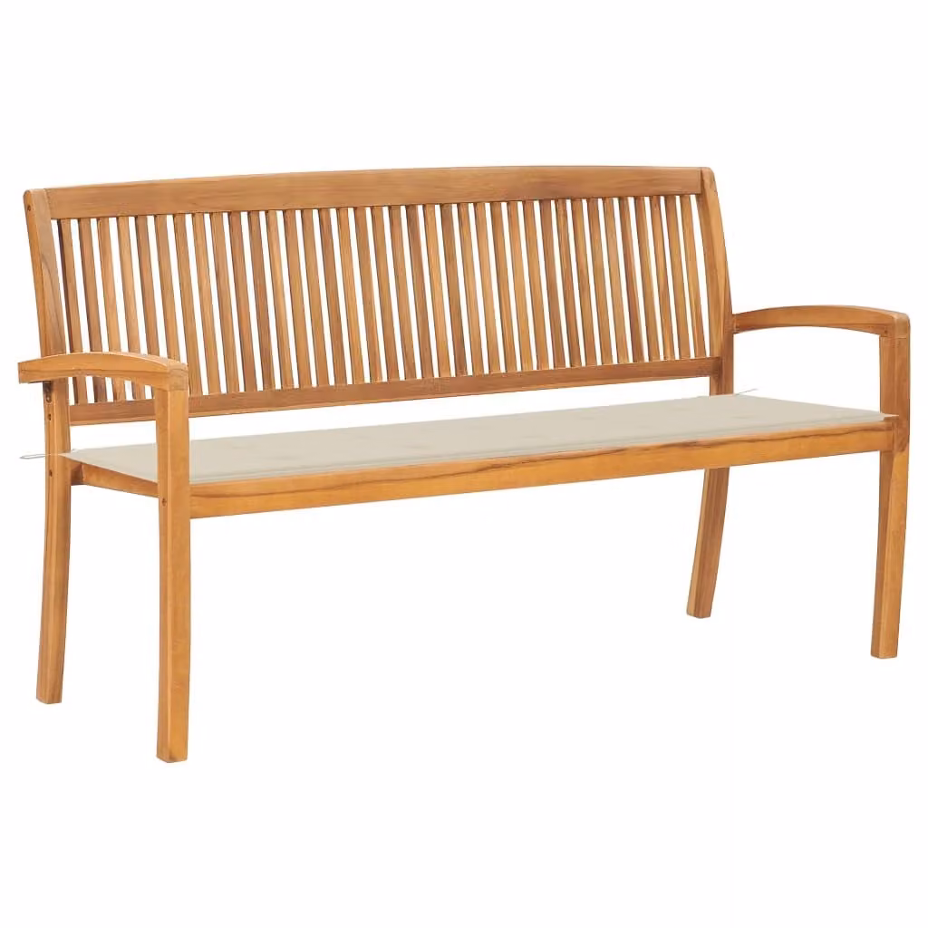 Panca da giardino impilabile con cuscino 159 cm in teak massiccio