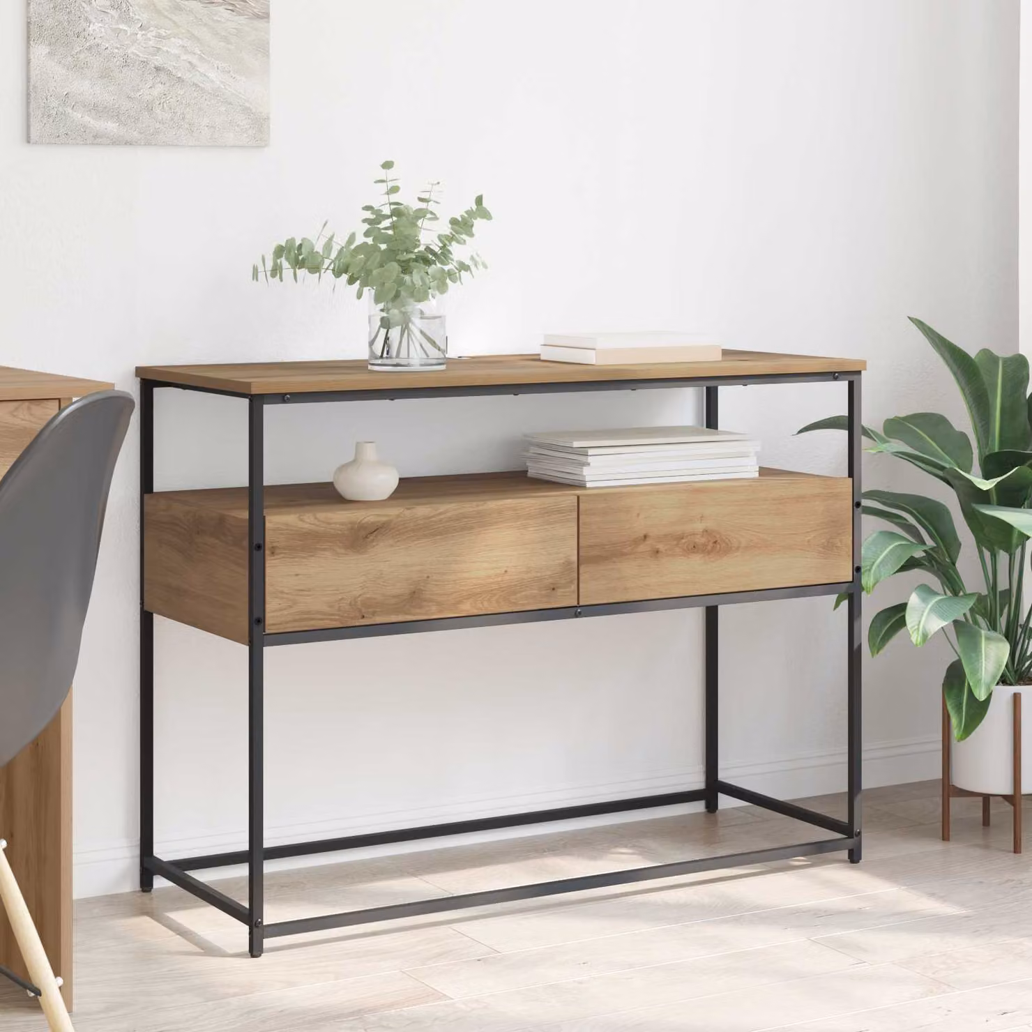 vidaXL Tavolo consolle in stile industriale color rovere, L 100 x P 40 x H 75 cm
