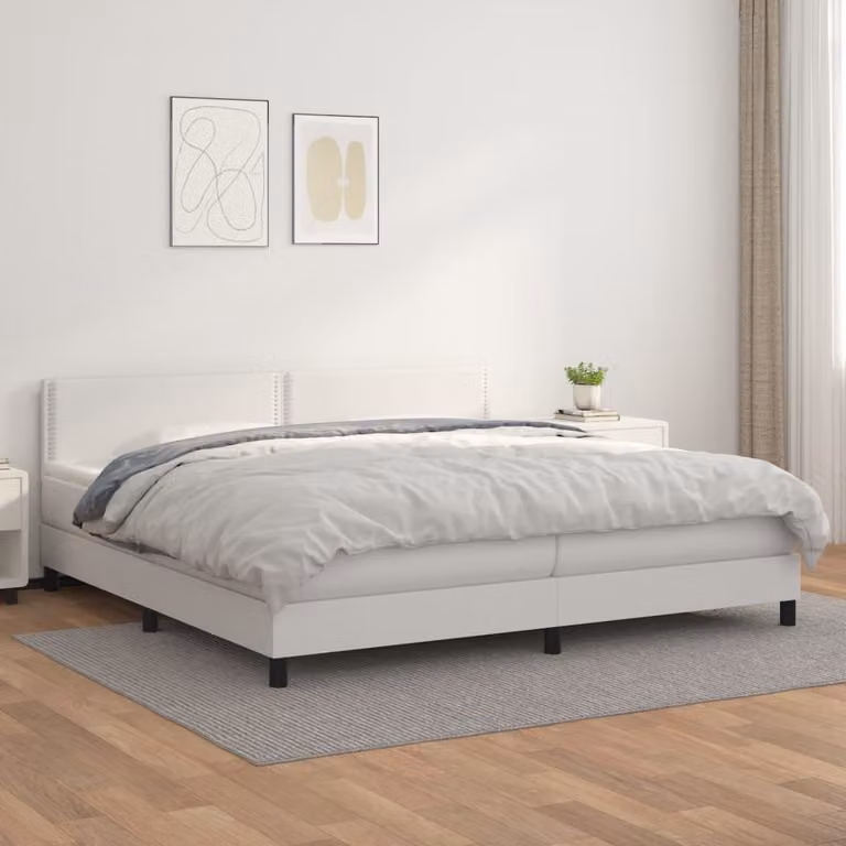 Letto con Giroletto a Molle e Materasso con Tasche Individuali vidaXL in Similpelle Bianco L/P/H: 200 x 200 x 203 cm