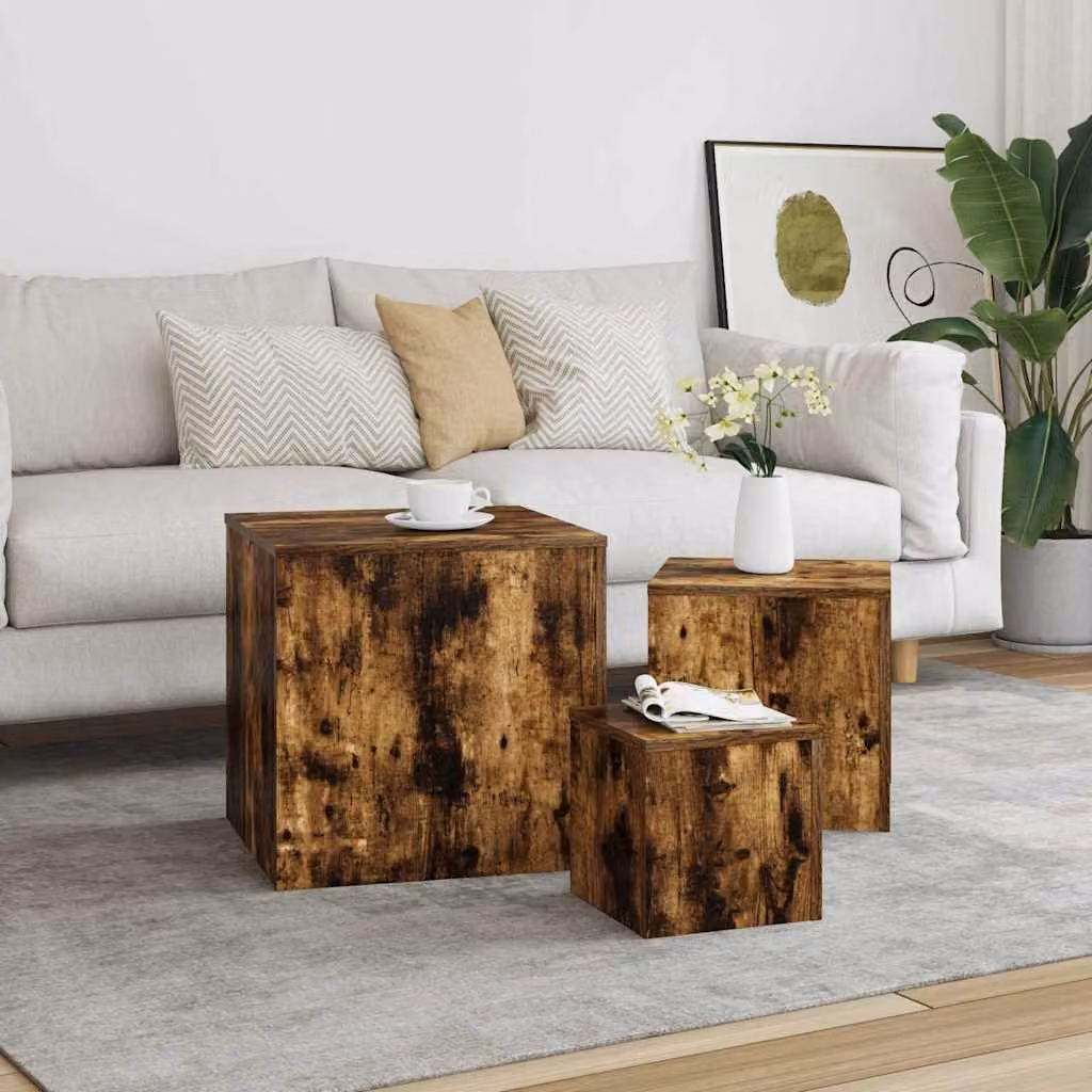 Set di 3 credenze vidaXL in legno multistrato e MDF color rovere fumo marrone opaco