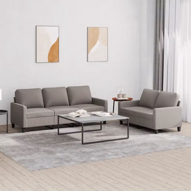 Set di divani vidaXL composto da un divano a 2 posti e un divano a 3 posti in tessuto beige e grigio con cuscini inclusi per il tuo soggiorno – 1