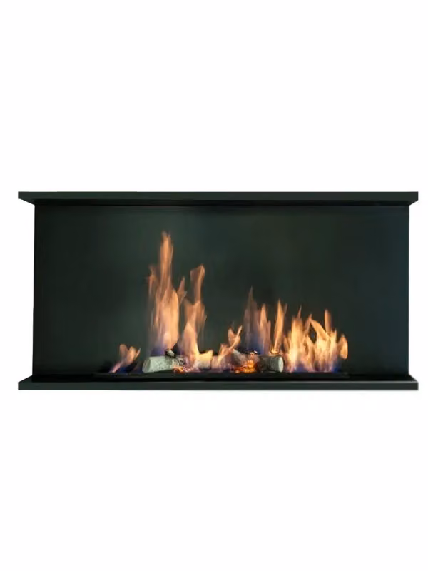 Biocamino trifacciale da incasso IZZAK colore nero con bruciatore Onda 65cm e capienza 4,4L L: 80 cm – 2