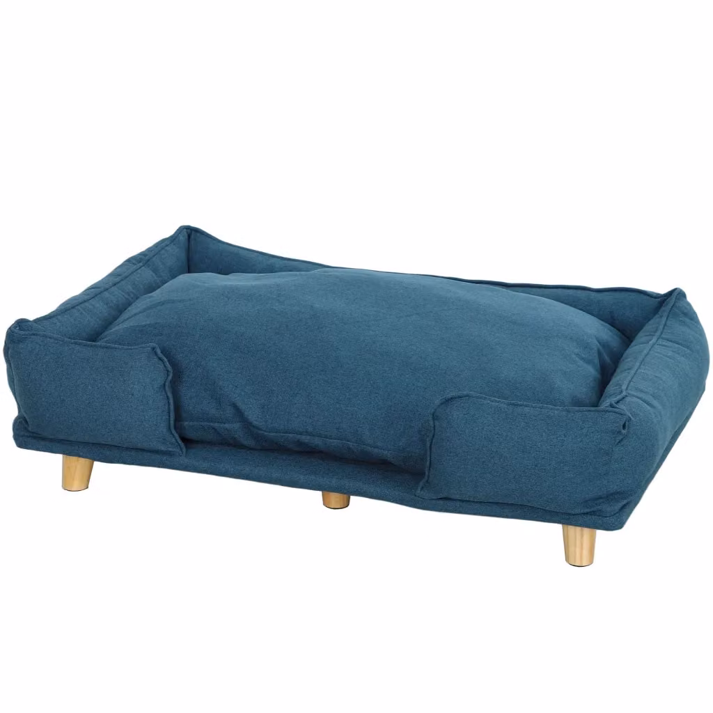Letto per cani Minimal con cuscino lavabile in tessuto e struttura in legno di pino, Blu, L: 96 cm, P: 66 cm, H: 24 cm – 2