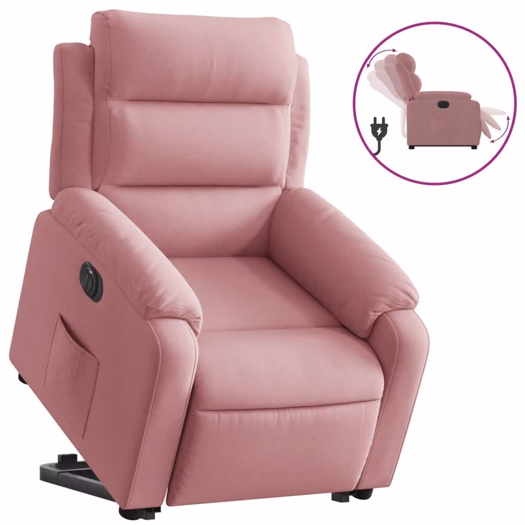 Poltrona reclinabile con ausilio per l'alzata elettrica Velluto rosa