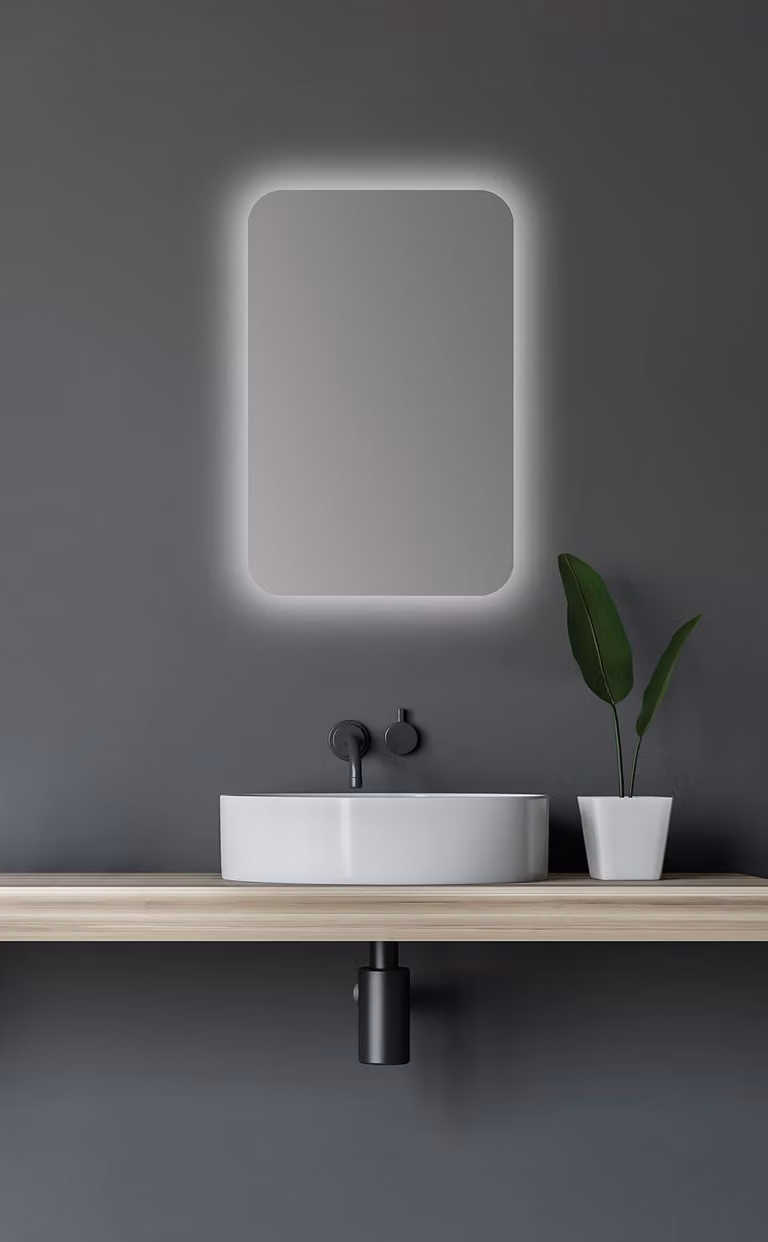 Specchio da bagno ovale con illuminazione a LED, dimensioni 40x60 cm, colore nero