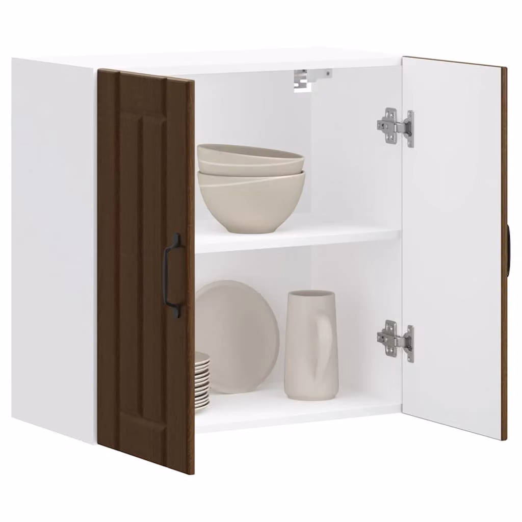 Pensile da cucina moderno vidaXL con ante in vetro, marrone e bianco, in legno e MDF, L: 60 cm, H: 60 cm, P: 31 cm