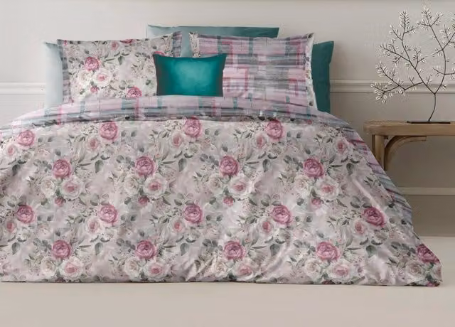 Copripiumino Matrimoniale Double Face in Cotone Percalle Rosa Linea Loft con Federe, Dimensioni: 160x200 cm e 40x80 cm