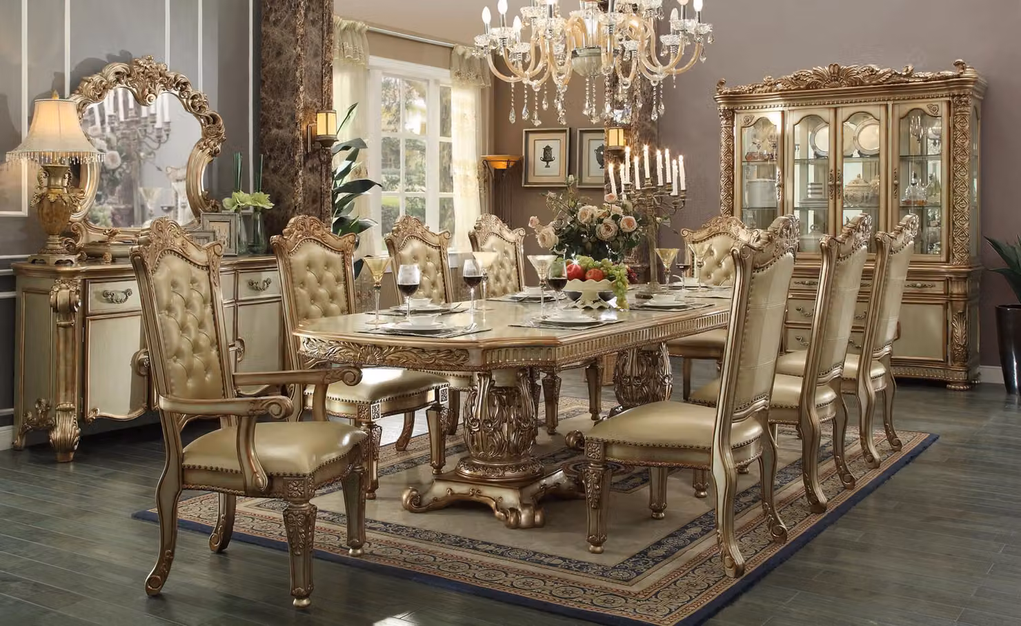 Esszimmer Set Garnitur Vitrine Tisch 8x Stuhl Kommode Spiegel Barock 12tlg.