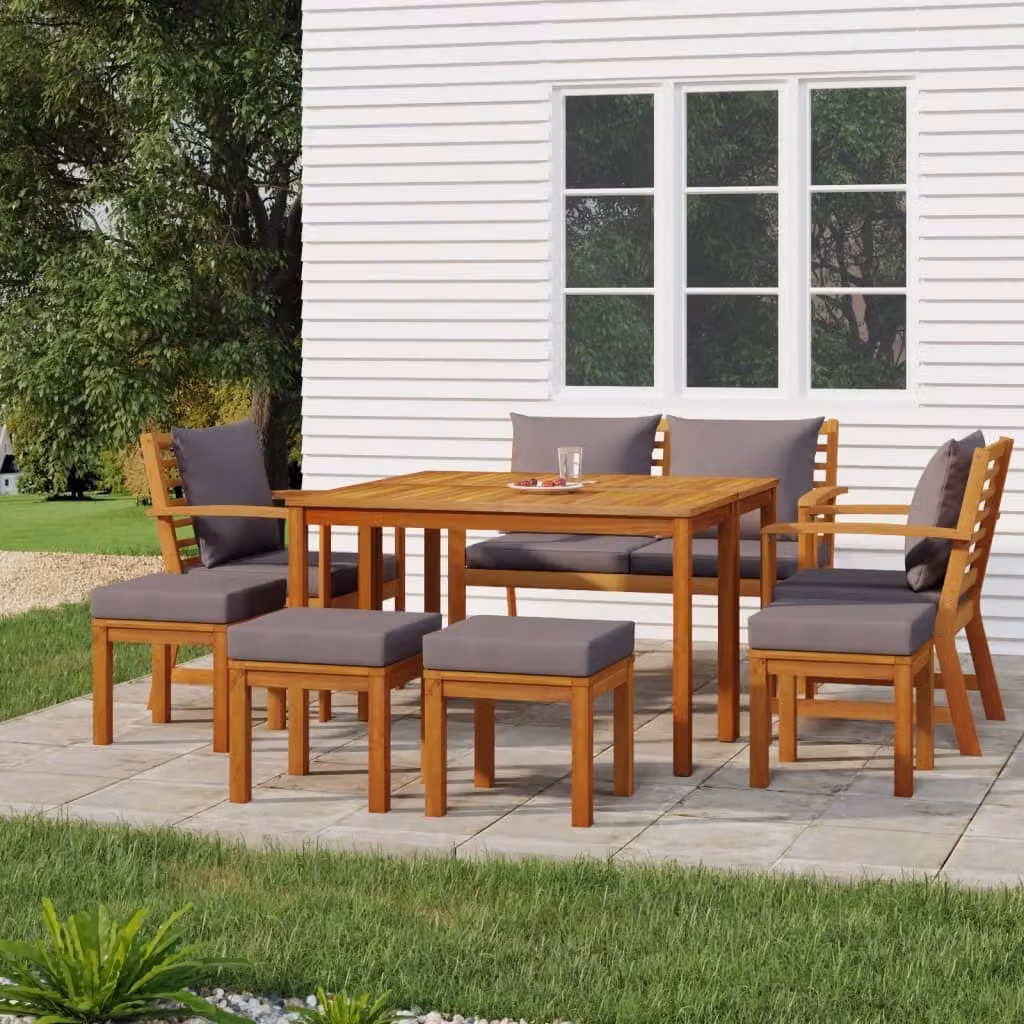 Maison Exclusive - Set da Pranzo da Giardino 9pz con Cuscini Legno Massello Acacia