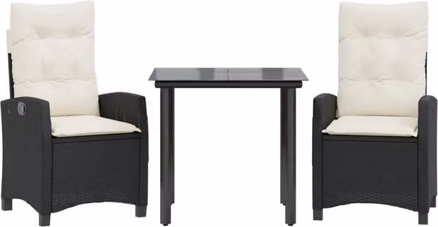 Set da Pranzo da Giardino 3 pz | Set Salotto da Giardino con Cuscini Nero in Polyrattan