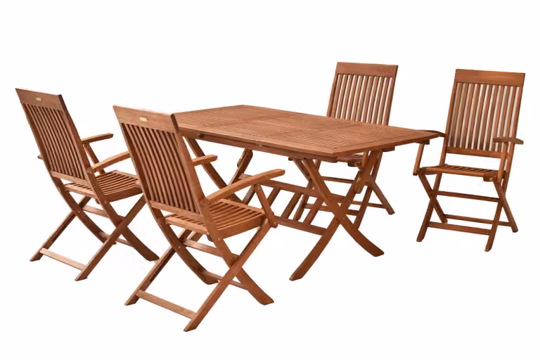 Set di mobili da giardino Merxx Comodoro 5 pezzi, 4 poltrone pieghevoli, 1 tavolo pieghevole allungabile 110 (160) x 90 cm - Eucalipto