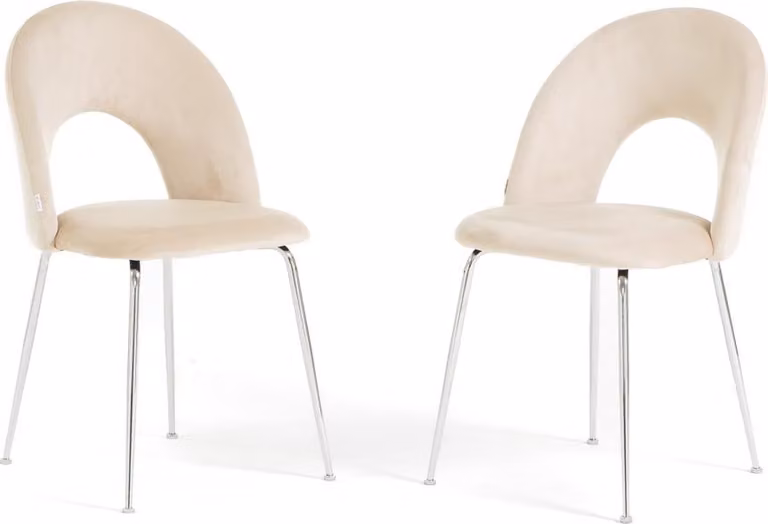 Set di 2 sedie da pranzo in velluto con schienale sagomato e gambe in metallo, design elegante e moderno per casa e ristorante MARGOT - crema/argento