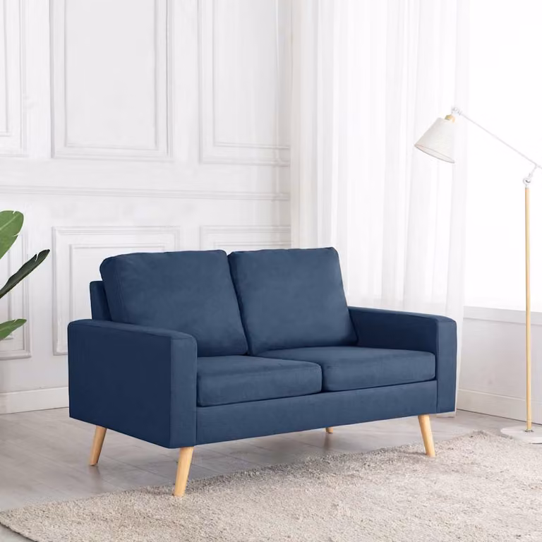 vidaXL Divano a 2 Posti Moderno in Tessuto Blu con Cuscini e Struttura in Legno Solido L: 130 cm, P: 76 cm, H: 82,5 cm