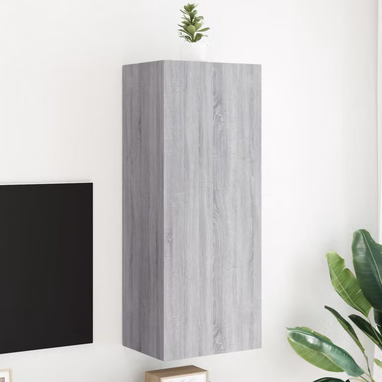 Mobile TV da parete vidaXL in legno multistrato e MDF, Grigio Sonoma, L 40,5 cm x P 30 cm x H 102 cm