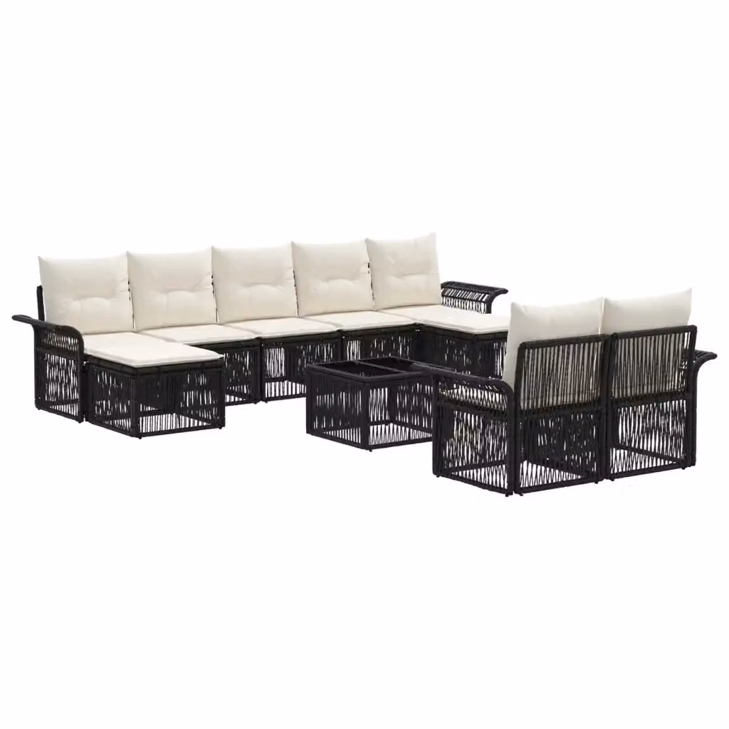 Set Divano da Giardino Moderno vidaXL in Polyrattan Nero con Cuscini e Tavolino – 2