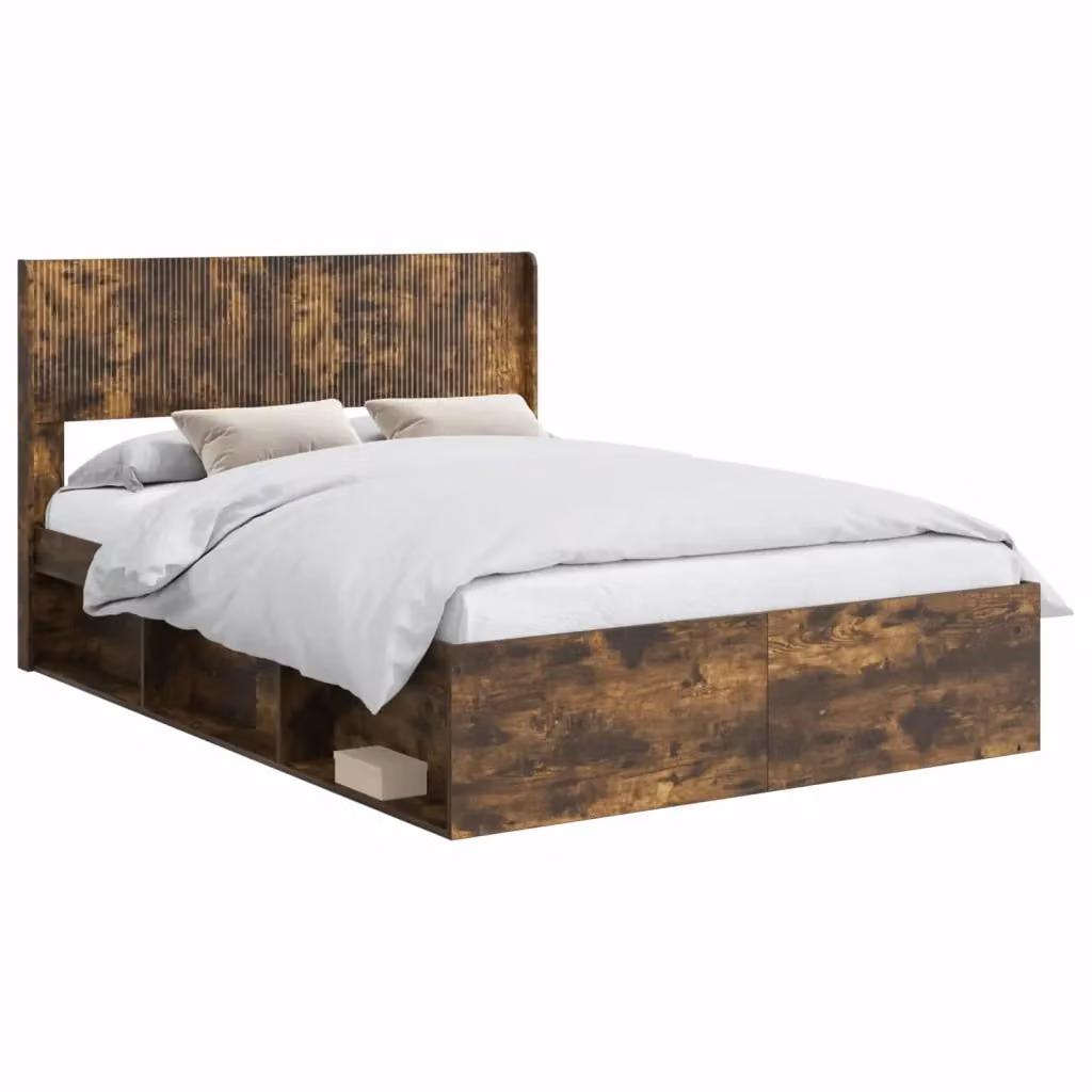 Letto con contenitore e testata vidaXL in legno Rovere Fumo, L/P/H: 120 x 200 x 126,5 cm – 2