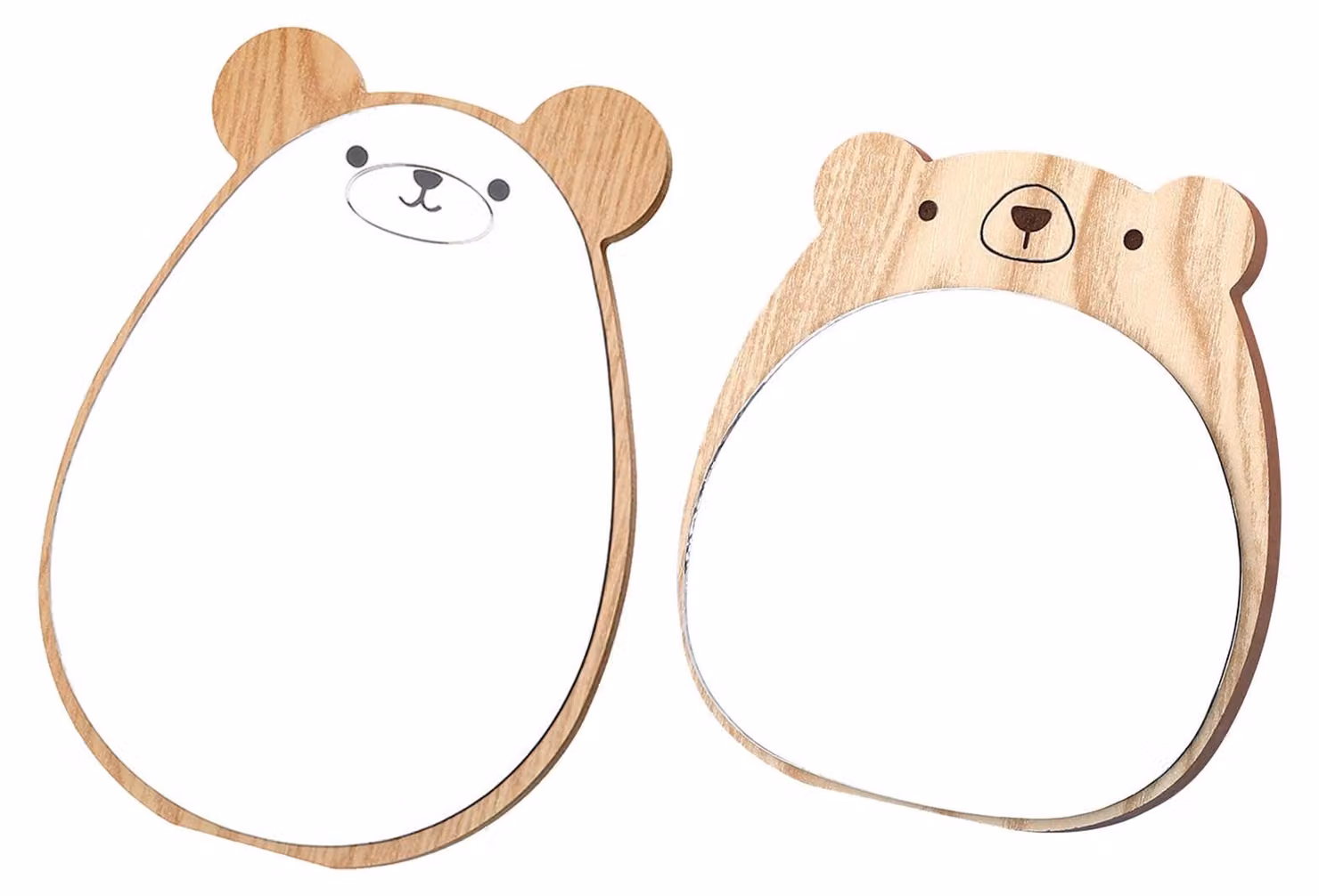 Set di 2 specchietti per bambini con motivo orso, in legno, 20,5 x 15 cm