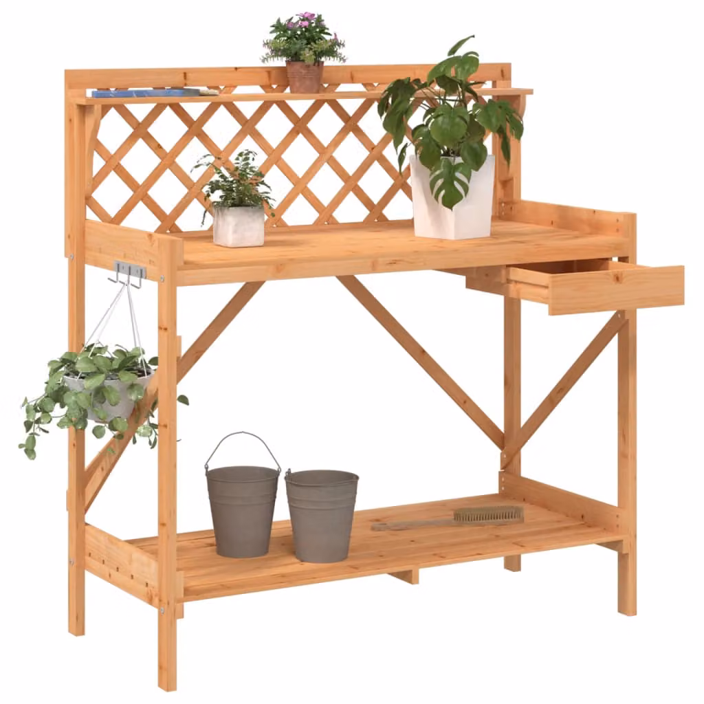 vidaXL Panca Porta Vasi con Traliccio in Legno di Abete Massello Marrone per Giardino e Balcone L: 117 cm, P: 50 cm, H: 110 cm