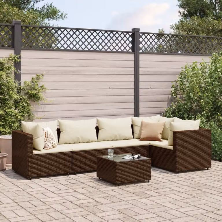 Maison Exclusive - Set da giardino 6 pezzi con cuscini Marrone Poly Rattan