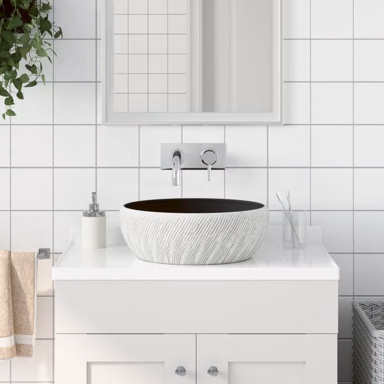 Lavabo da appoggio rotondo vidaXL in ceramica nero e grigio, Diametro: 41 cm, Altezza: 14 cm