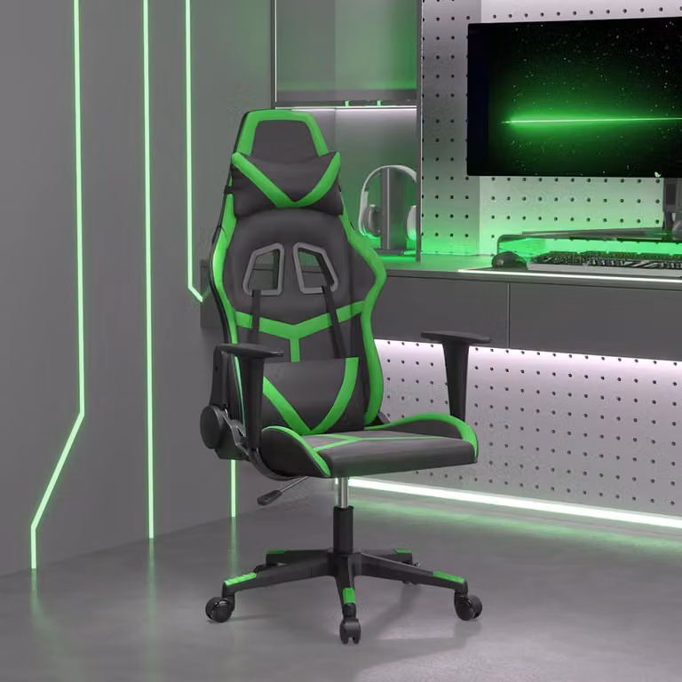 Sedia da Gaming vidaXL in Similpelle Nero e Verde con Poggiatesta e Ruote