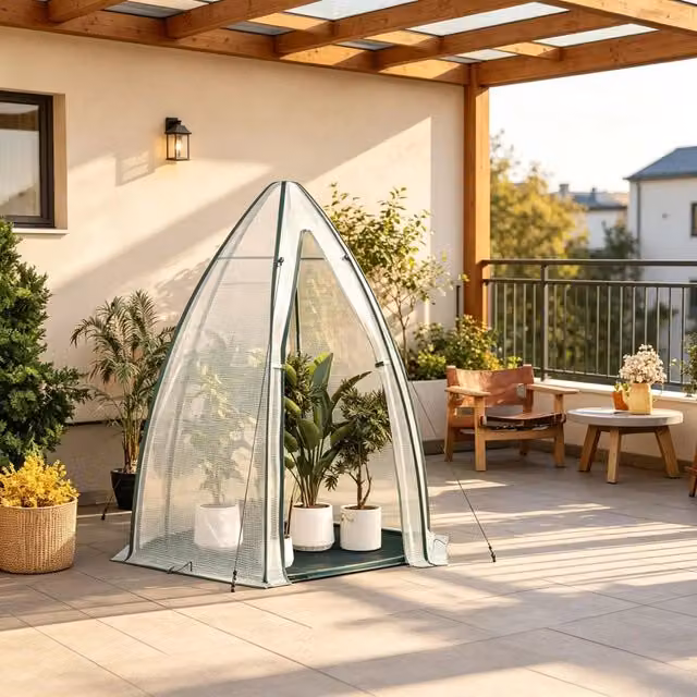 Serra a tunnel OKWISH bianca in PE 130 gsm con struttura in tubi d'acciaio, base, porta e finestre con zip, L/P/H: 160 x 180 x 160 cm