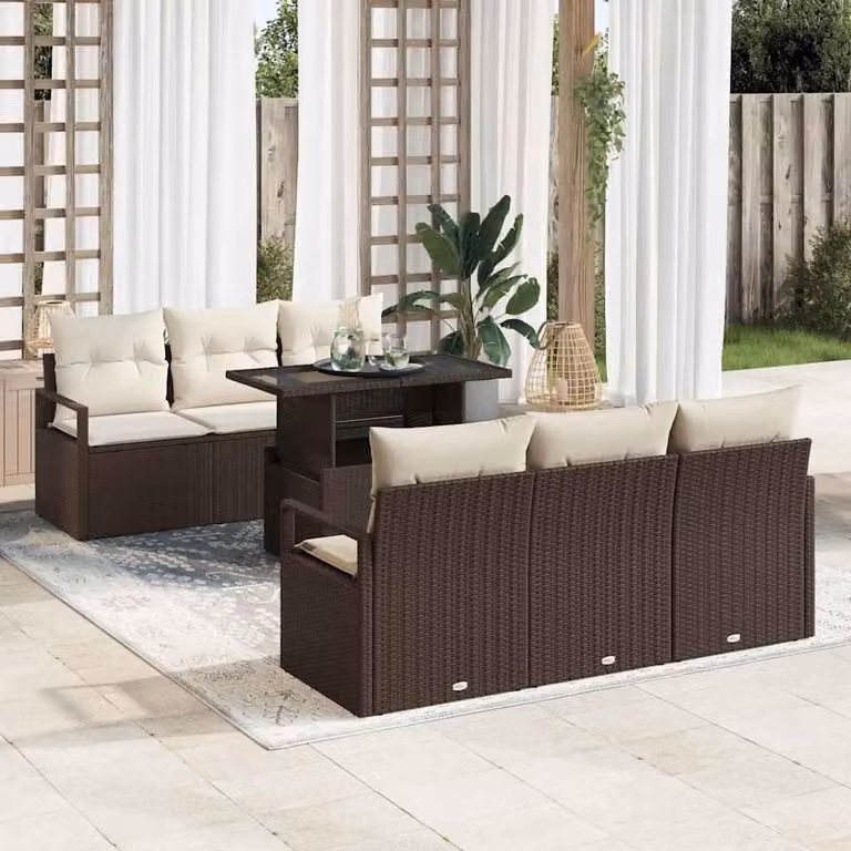 Maison Exclusive - Set da giardino composto da 7 pezzi, divano, colore marrone, realizzato in rattan sintetico