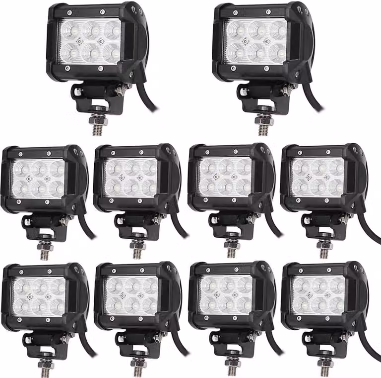 Greenmigo 10X 18W Faro da lavoro a LED, faro supplementare, 6000K, 12V/24V, luce da lavoro, fuoristrada, proiettore, faro riflettore, faro da lavoro, IP67