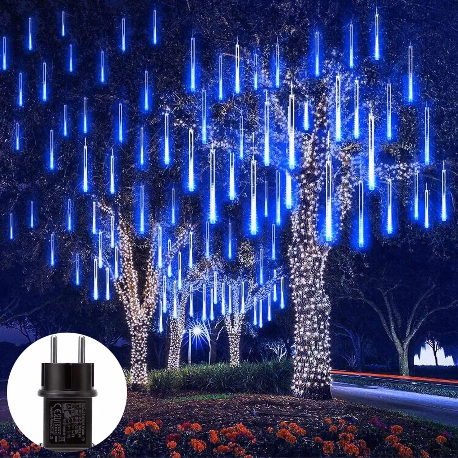 192 LED Meteor Shower Rain Lights Blu impermeabile Icicle Fairy Lights Giardino Party Decorazione di Natale