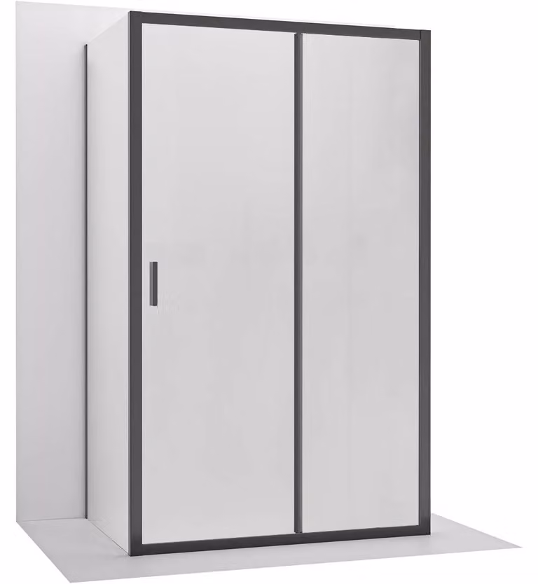 CERANO - Box doccia a tre pareti Varone LINE U L/P - 6 mm - nero opaco, vetro smerigliato - 110x70 cm - scorrevole