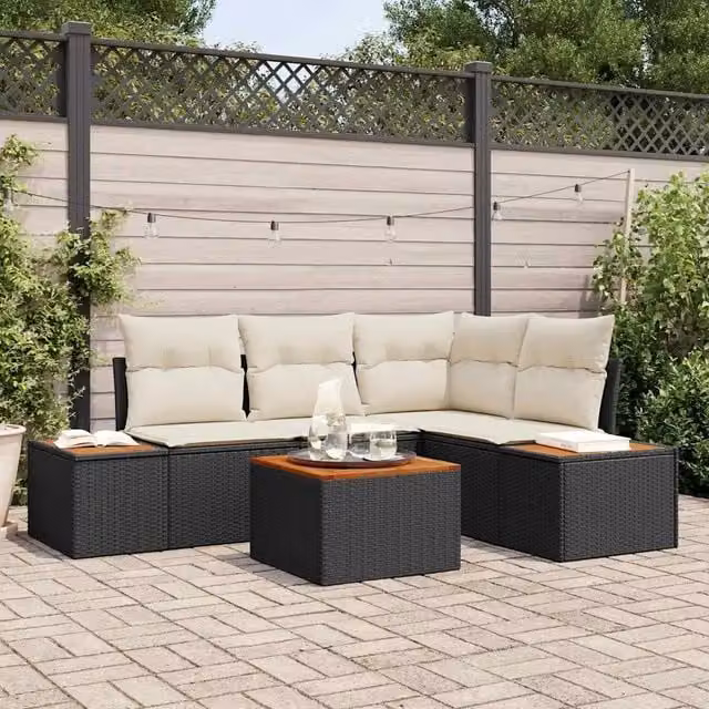 Set Divano da Giardino 5 pz Nero Poly Rattan 3348078