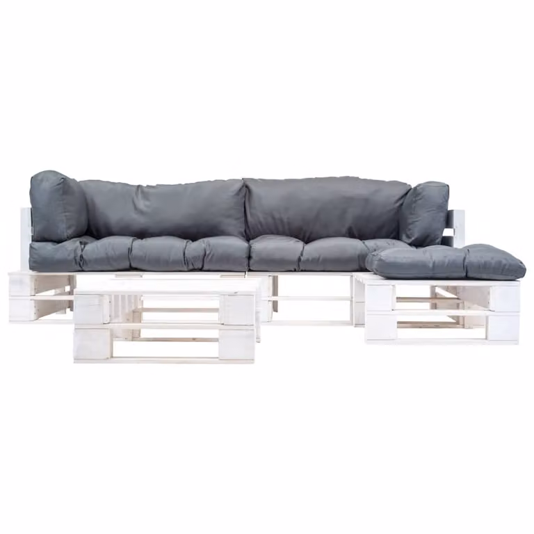 Set Divani da Giardino su Pallet 4 pz con Cuscini Grigi Legno