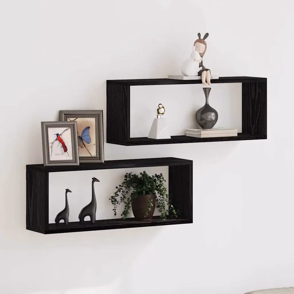 Set di 2 scaffali da parete moderni vidaXL in MDF, colore nero, L 60 x P 15 x H 23 cm