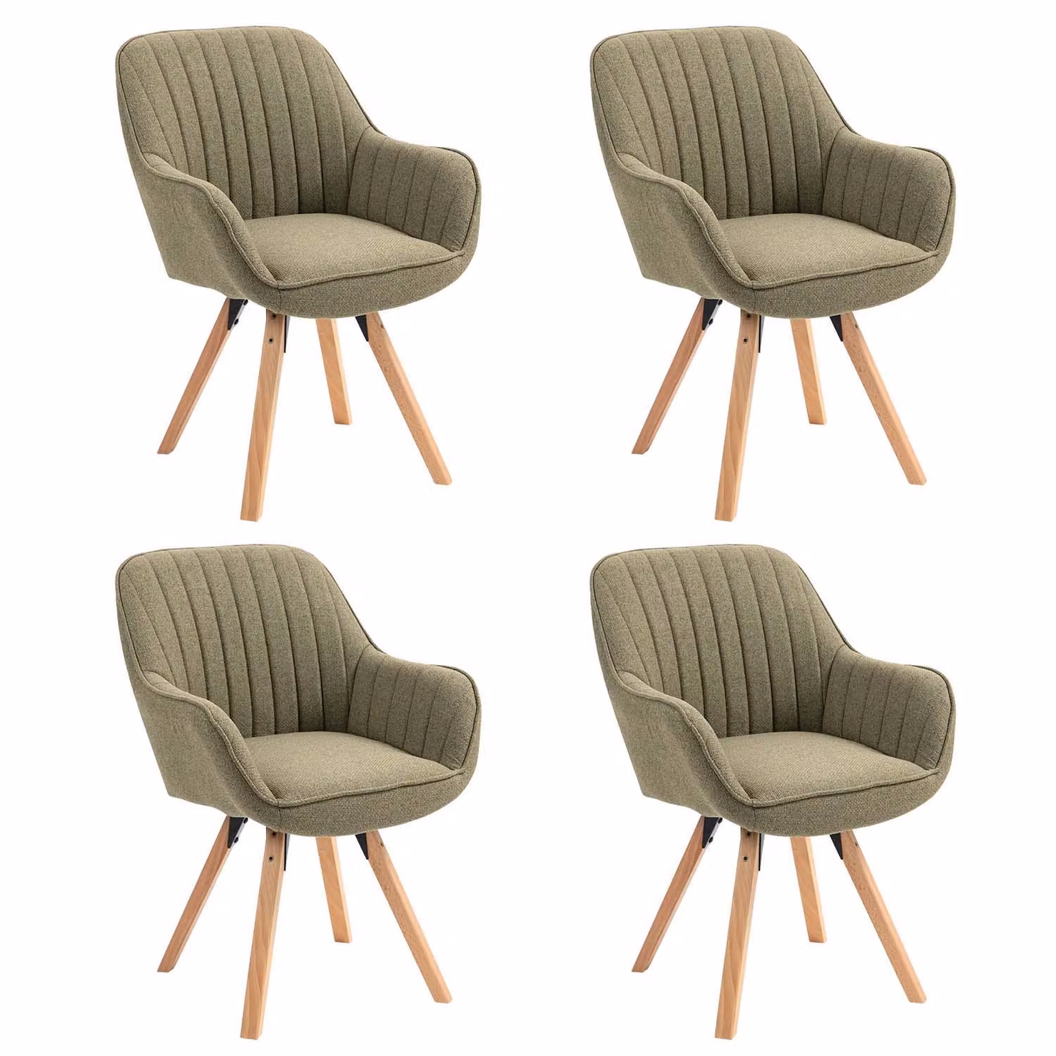 Meubles Cosy - Set di 4 comode sedie da pranzo in tessuto verde con rotazione a 360° - CARSON