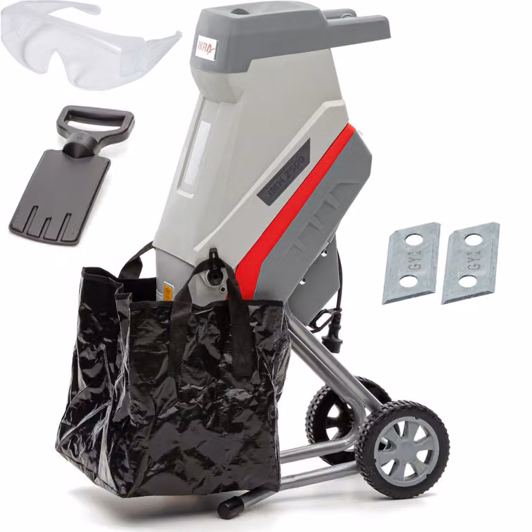 Trituratore elettrico da giardino IKRA IMH 2500 | 2500 W | Rami fino a 45 mm | Lama reversibile | Incl. sacco di raccolta da 45 l, pressore, lama di ricambio e occhiali protettivi