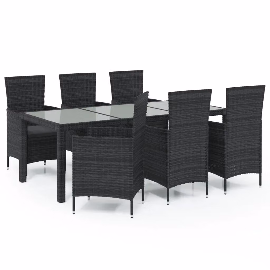 Set da pranzo da giardino vidaXL in polyrattan nero con tavolo in vetro e 7 pezzi – 2