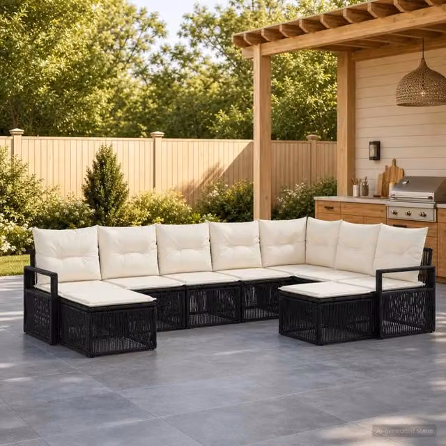 Set Divano da Giardino 9 pz Nero polyrattan 3435898