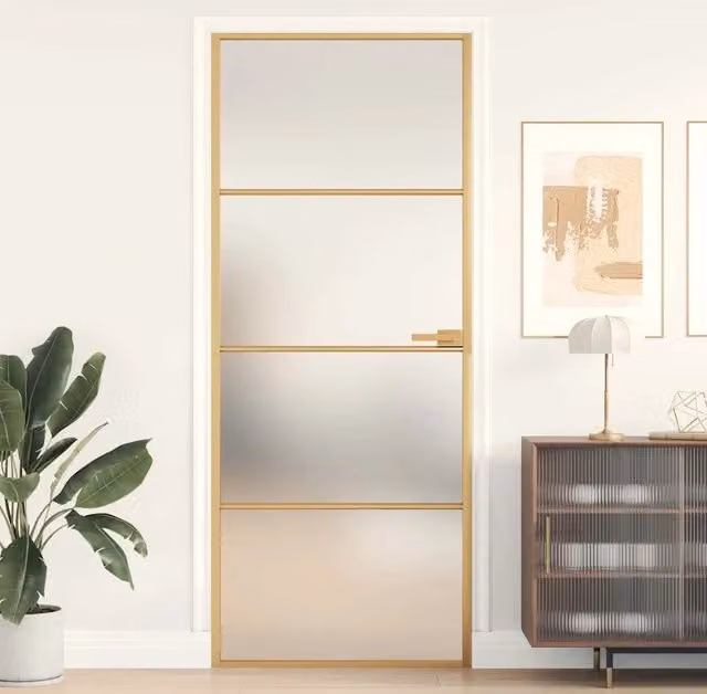 Porta Interna Scorrevole vidaXL in Alluminio e Vetro Temperato, Colore Oro, L: 83 cm, H: 201,5 cm