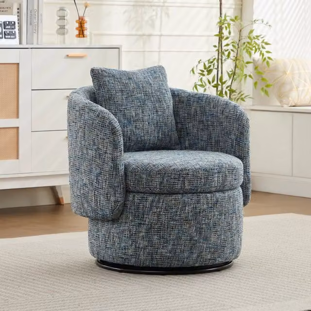 Poltrona girevole 72x66,5x76 cm in ciniglia blu con vano contenitore –