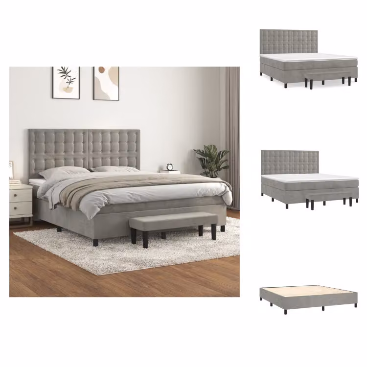 vidaXL Letto a molle con materasso grigio chiaro 160x200 cm in velluto - Letti e strutture letto