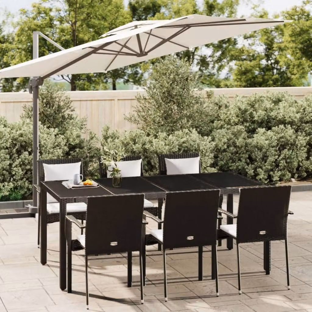 Set da pranzo da giardino vidaXL in polyrattan e legno di acacia nero e bianco con 7 pezzi