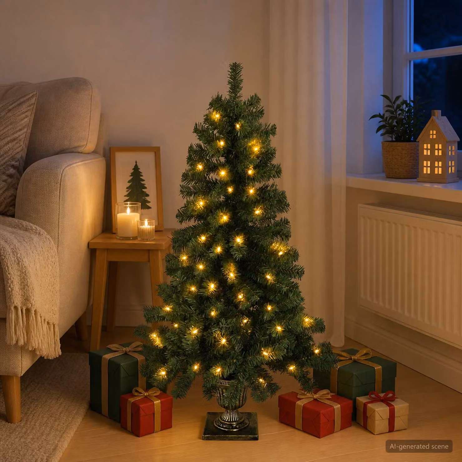 vidaXL Albero di Natale Mini 120 cm 100 LED Bianco caldo PVC Verde
