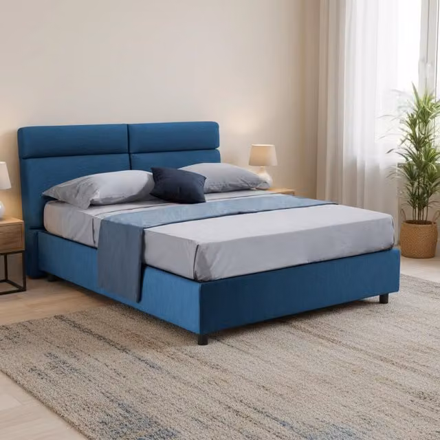 Letto Contenitore Matrimoniale Dmora in Tessuto Blu, L/P: 160 x 200 cm – 1