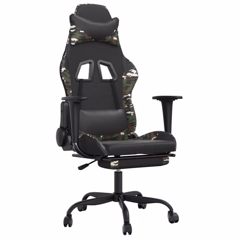 Sedia Gaming Massaggio Poggiapiedi Nero e Mimetico Pelle finta