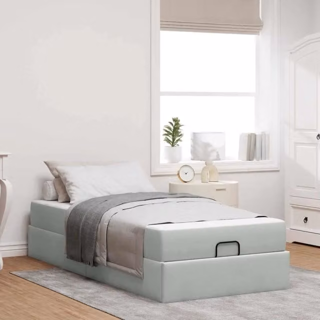 Letto matrimoniale con struttura imbottita in velluto grigio e 2 materassi in schiuma vidaXL L 200 x L 80 x H 66 cm – 1