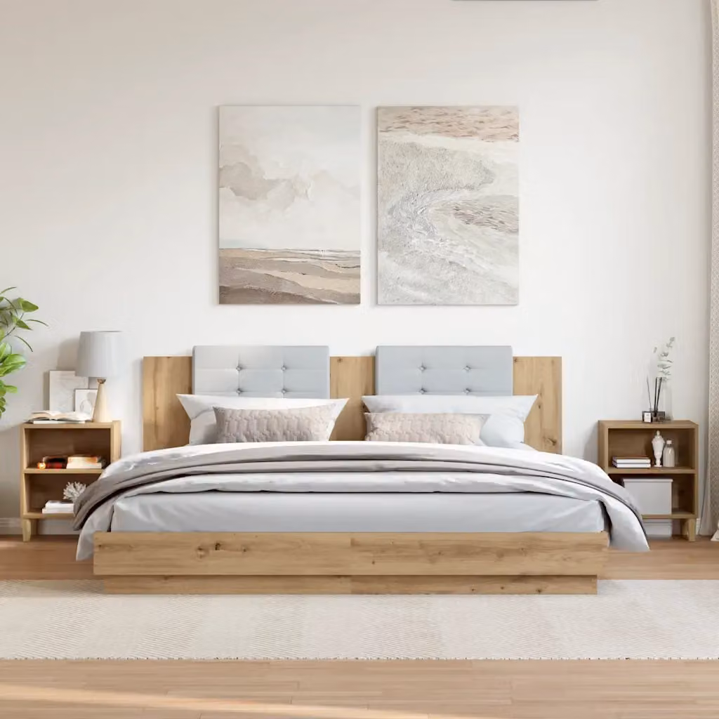 Set di 2 comodini vidaXL in legno Rovere marrone per camera da letto, modello a parete, L 40 cm x P 30 cm x H 50 cm