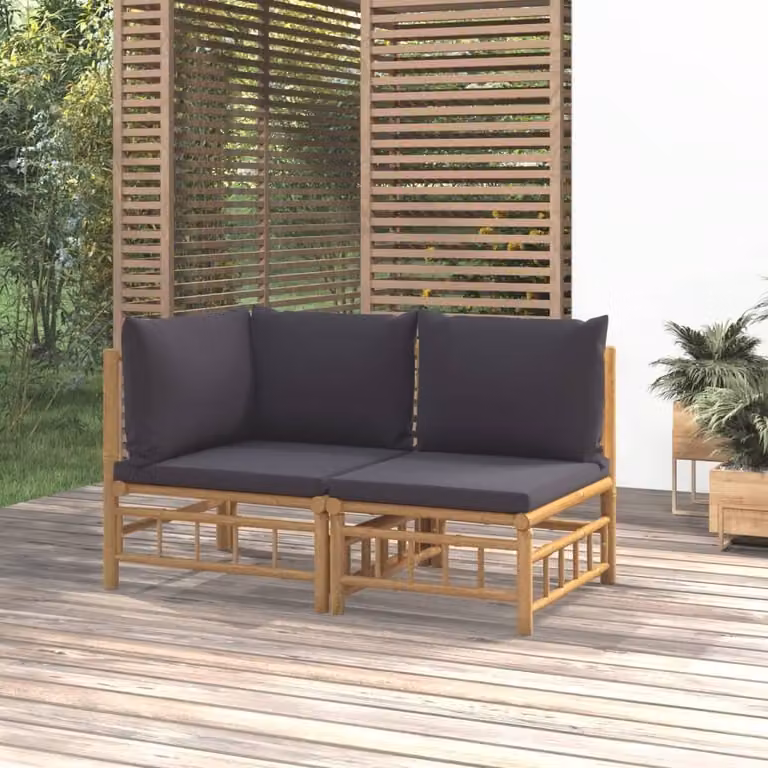 Maison Exclusive - Set da giardino a 2 pezzi con cuscini in bambù grigio scuro