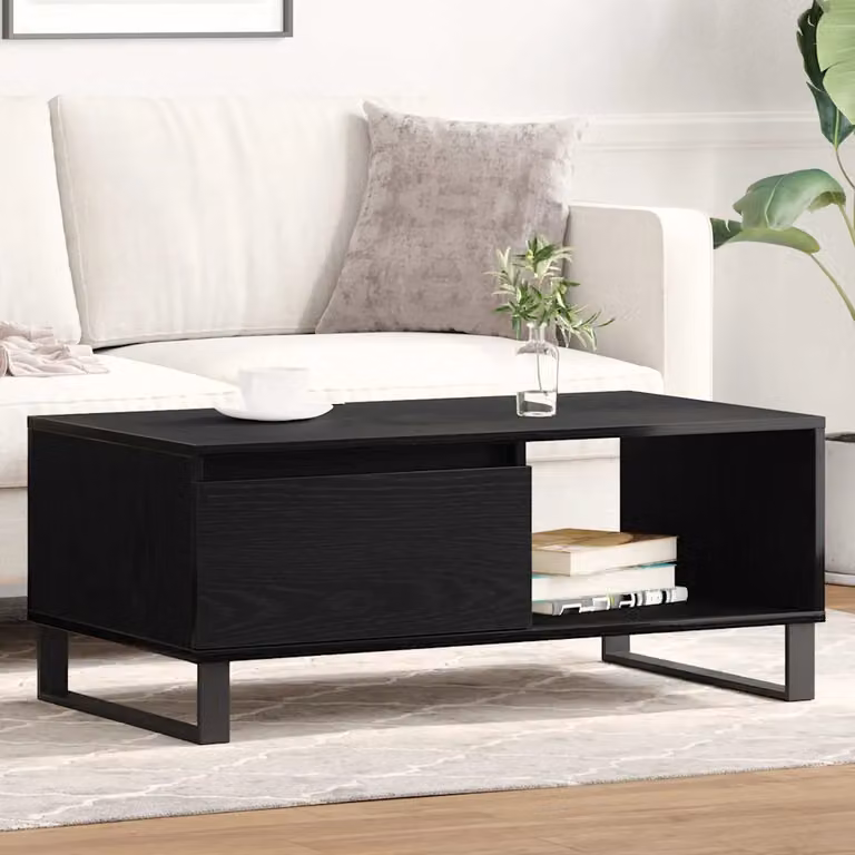 vidaXL Tavolino da salotto rettangolare in rovere e nero L: 90 cm, P: 50 cm, H: 36,5 cm